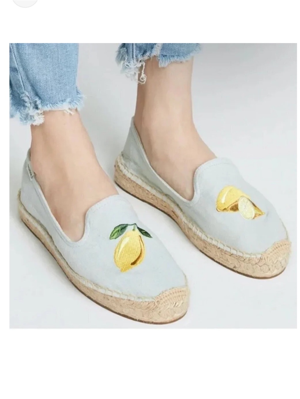 NWOT Soludos Linen Espadeilles with Embroidered Lemons